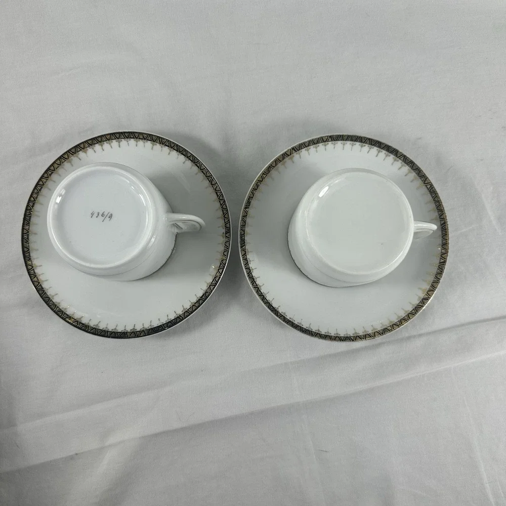 Antique Art Deco Porcelain Demitasse Set Mismatched‎ Cups Saucer Gilt Platter